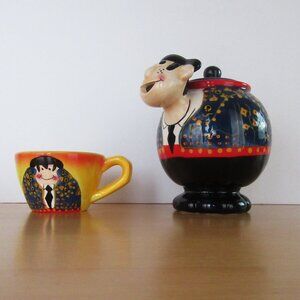 Matador bullfighter small ceramic teapot & cup - Madrid souvenir - whimsical